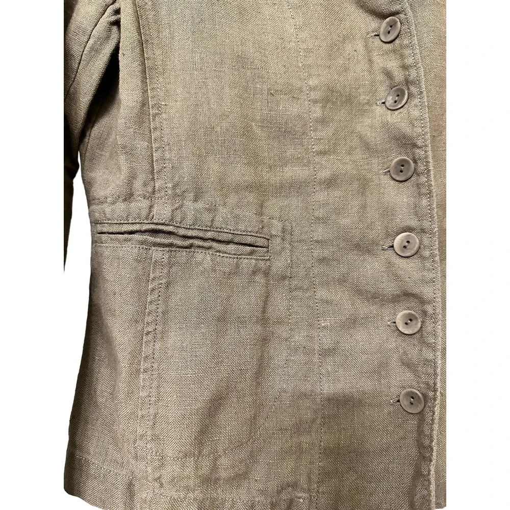 Eileen Fisher sage green (Taupe) Linen Button Front Lightweight Short Jacket XS - Picture 4 of 8